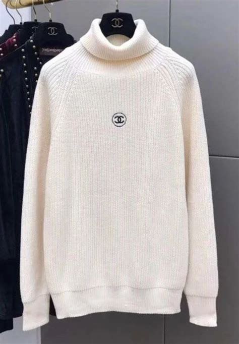 chanel turtleneck white|Chanel flannel cardigan.